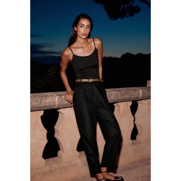 ZARA LINEN BELTED STRAIGHT-LEG TROUSERS - Picture 2 of 8